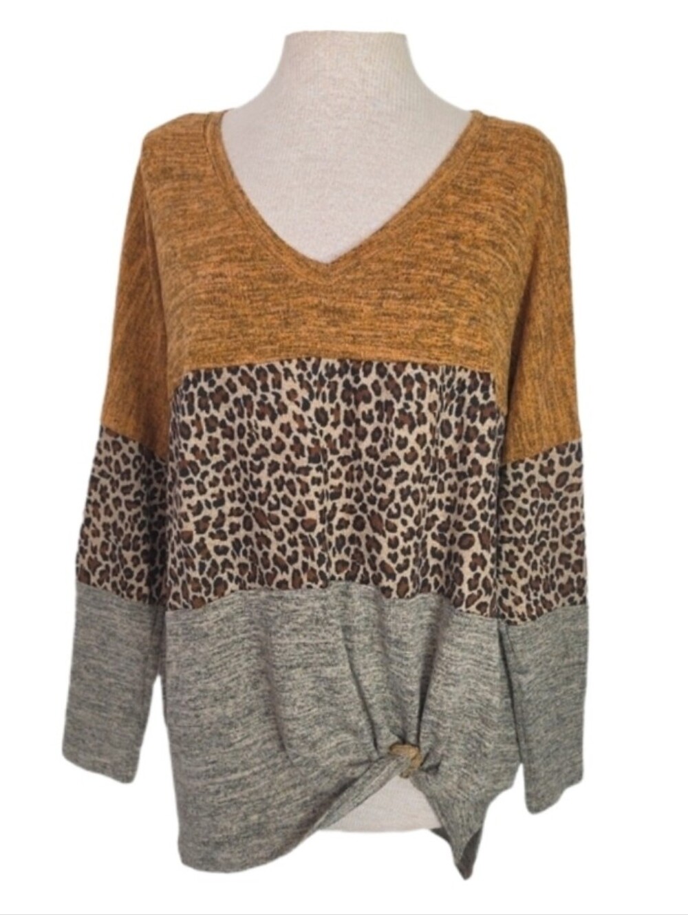 Umgee Top Leopard Colorblock Gold Size M